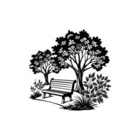 Relaxing View Bench Under a Tree in a Lush Park vector