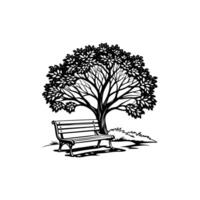Under the Tree Tranquil Bench in a Green Oasis vector