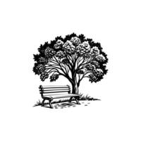 Tranquil Park Scene A Bench Beneath the Tree vector