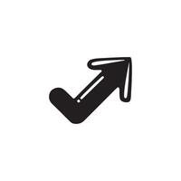 A black and white icon of an arrow pointing down vector