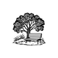 Garden Serenity A Bench Resting Beneath the Tree vector