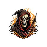 A grim skull with a scythe in his hand vector