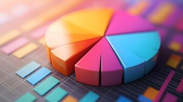 Colorful 3D Pie Chart and Bar Graphs on Abstract Data Background photo