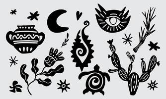 Boho mystical element psychedelic groovy decorative poster sticker tattoo symbol doodle pattern print art editable vector