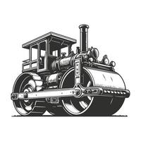 Monochrome style of color steamroller on white background. vector