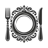 Black and White Plate, Knife, and Fork vector