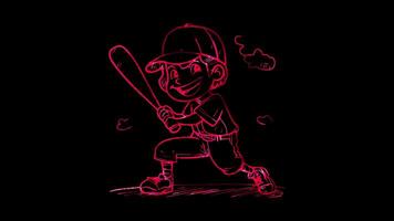 Neon frame effect, Cheerful Baseball Player on black background video