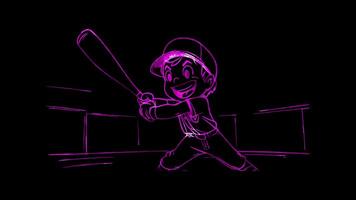 Neon frame effect, Cheerful Baseball Player on black background video