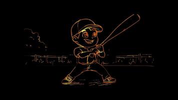 Neon frame effect, Cheerful Baseball Player on black background video