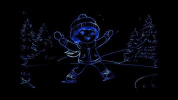 Neon frame effect, Happy Ice Skater on black background video