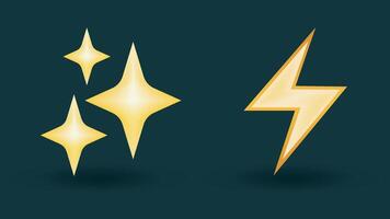 Golden star and lightning icon set on black background vector