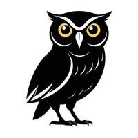 An owl with yellow eyes is standing on a white background vector