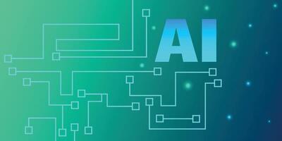 Technology AI circuit banner. Digital abstract tech background, big data, cyber lines. Innovation concept, blue futuristic motherboard. vector