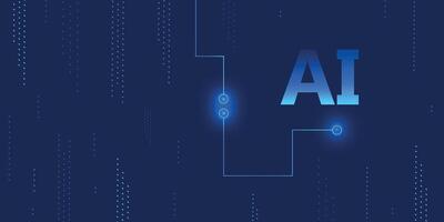 Technology AI circuit banner. Digital abstract tech background, big data, blue futuristic motherboard, cyber lines. Innovation concept vector