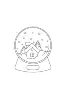 Simple coloring book, snow globe, new year christmas black and white, line drawing on white background. vector