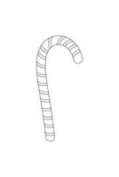 Simple coloring book, caramel cane, new year christmas black and white, line drawing on white background. vector