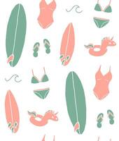 Seamless pattern of beach accessories vector