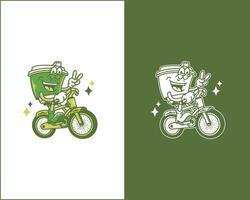 Funny Cartoon Character Riding a Bicycle with Green Color Palette for Merchandise TShirts Posters Logos Web Design and Fun Themed Projects vector