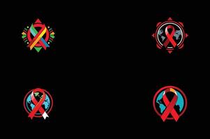 set of Iconic Red Ribbon Silhouette for AIDS Awareness and Support Branding vector