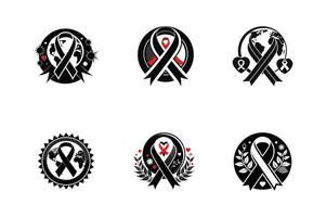 set of Iconic AIDS Ribbon Silhouette for Health and Wellness Campaign Logos vector