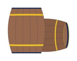 Old fashioned wooden barrels 2D cartoon objects. Elite alcohol containers. Drinks and food products casks storage isolated element flat clipart on white background. Spot illustration vector