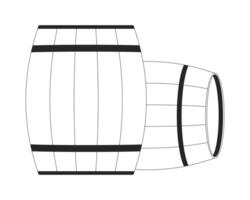 Old fashioned wooden barrels black and white 2D line objects. Elite alcohol containers. Drinks and food products casks storage isolated clip art outline items. Monochromatic spot illustration vector