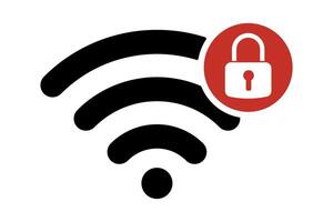 Wi-Fi connection is password protected. Wi-Fi symbol and lock icon. Locked wireless Internet signal. Wi-Fi signal error. Wi-Fi failure icon. vector