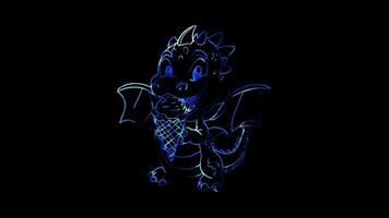 Neon frame effect,Playful Dragon and Ice Cream on black background video