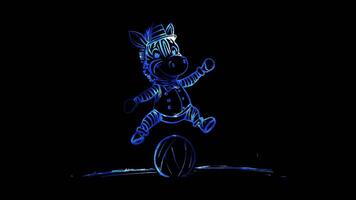 Neon frame effect,Playful Circus Zebra on black background video