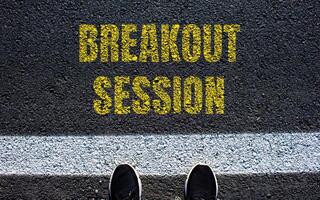 Breakout session message written on asphalt road. Conceptual breakout session symbol. Copy space. photo