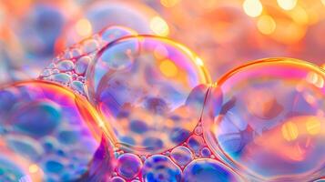 A close up of soap bubbles on a colorful background photo