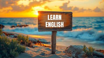 Learn english sign on beach photo