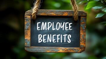 Employee benefits message written on black board with nature background. Conceptual employee benefits symbol. Copy space. photo