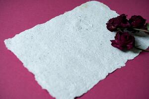 A sheet of paper made of recycled paper. Secondary production. Making paper with your own hands at home. photo