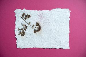 Sheets of recycled paper with dried flowers. Secondary production. Making paper with your own hands at home. photo