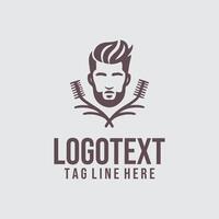 A man with a beard and comb in his hand logo design vector
