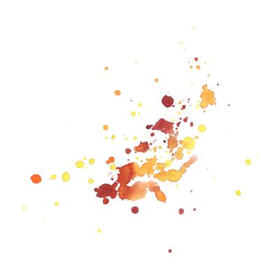 Watercolor paint spots and splashes, chaotic, beautiful, dynamic yellow, orange and burgundy colors, in autumn colors. Watercolor illustration, hand-drawn. A object isolated from the background.
