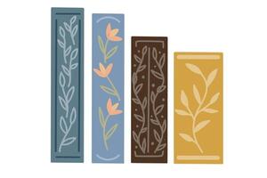 Book spines with patterns of twigs and leaves. illustration in flat style. Elements for compositions in cozy autumn colors of blue, yellow and brown. vector