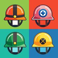 Four different colored helmets with different designs vector