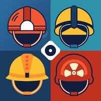 Four different types of helmets are shown in different colors vector