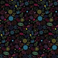 Neon cosmos science seamless pattern in outline style vector