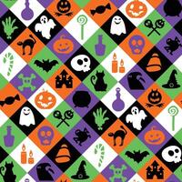 Halloween Colorful Chess Seamless Pattern with Holiday Characters and Symbols vector