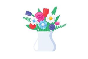 Springtime bouquet in vase in solid cartoon style vector