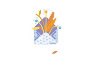 Wilted flowers in envelope in solid cartoon style vector