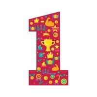 Number One Shape Banner with Sport Elements vector
