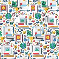 Successful Art Creators Seamless Pattern with Stationary and Symbols of Success and Management vector