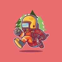 A Fireman character is running with a forest in the background. vector