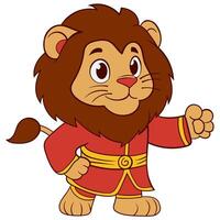 Adorable Lion Standing with Outstretched Arm in Red Robe vector