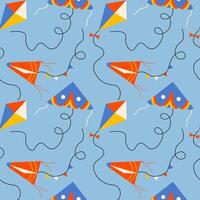 Seamless pattern with kites in the sky. Repeating background with symbol of freedom, long-winged bird toys. Design element for textile, wrapping, print, paper, card, flyer, template vector