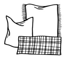 Stack of cushion. Doodle home bedroom pillows. Cozy hand drawn bedding lay in stack. Interior comfortable elements. textile sleeping accessories. Isolated on white background. vector